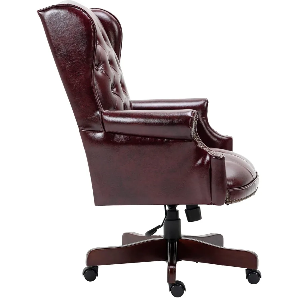 كرسي مكتب تنفيذي عالي الظهر كرسي مكتب مريح مع مسند ظهر مبطن سميك، جلد البولي يوريثان، عجلات - عنابي #6