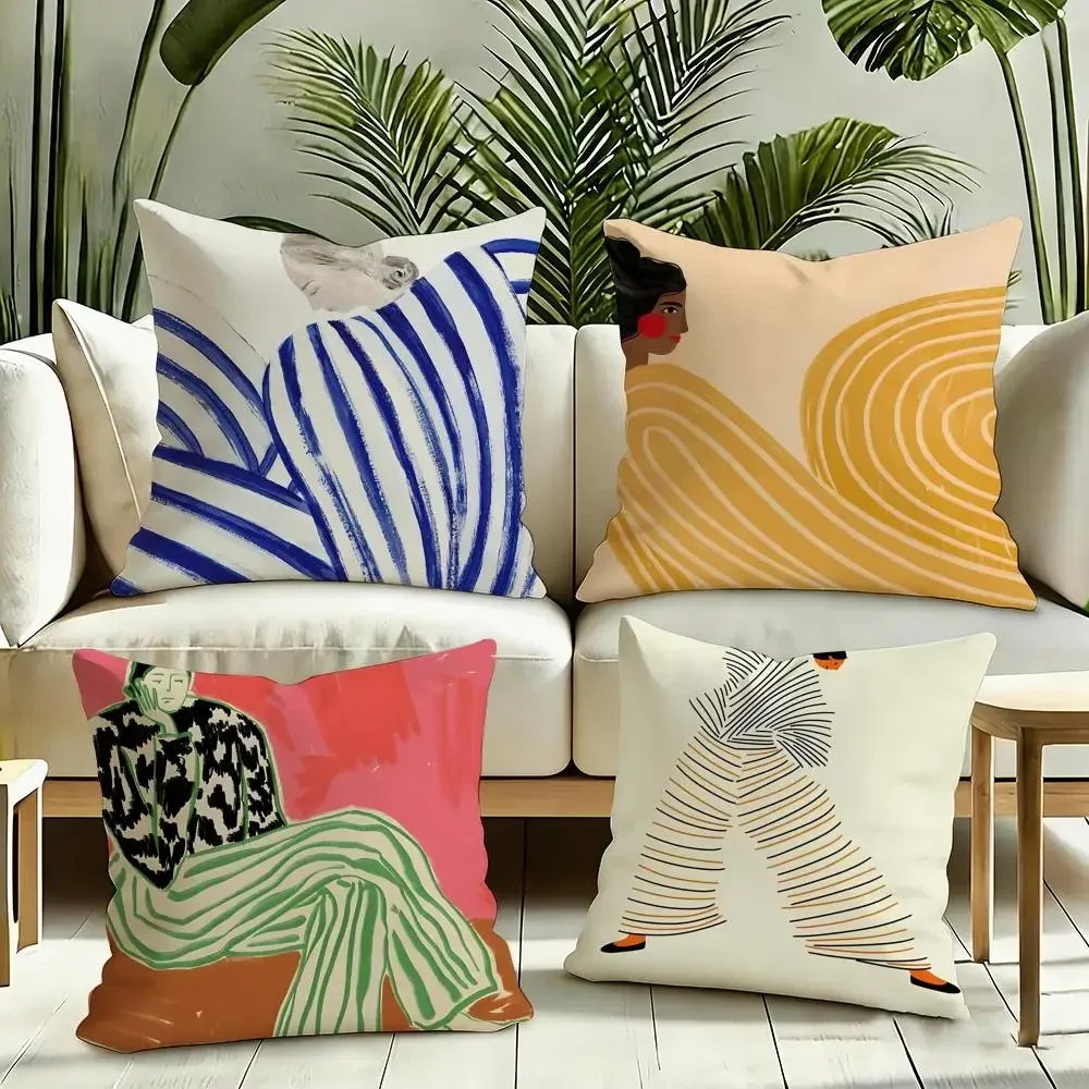 Abstract Figure Lines Girl Sofia Cushion Cover Reversible Plush Pillow Cover Soft Fluffy  Home Decor for Sofa Bedroom