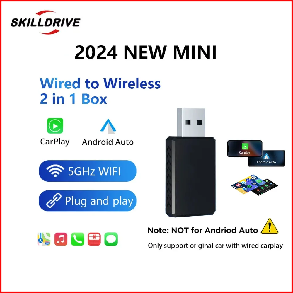 

2024 New 2 in 1 Wired to Wireless CarPlay USB A C Plug & Play WiFi Non-inductive Connection for OEM Wired CarPlay Car Since 2016