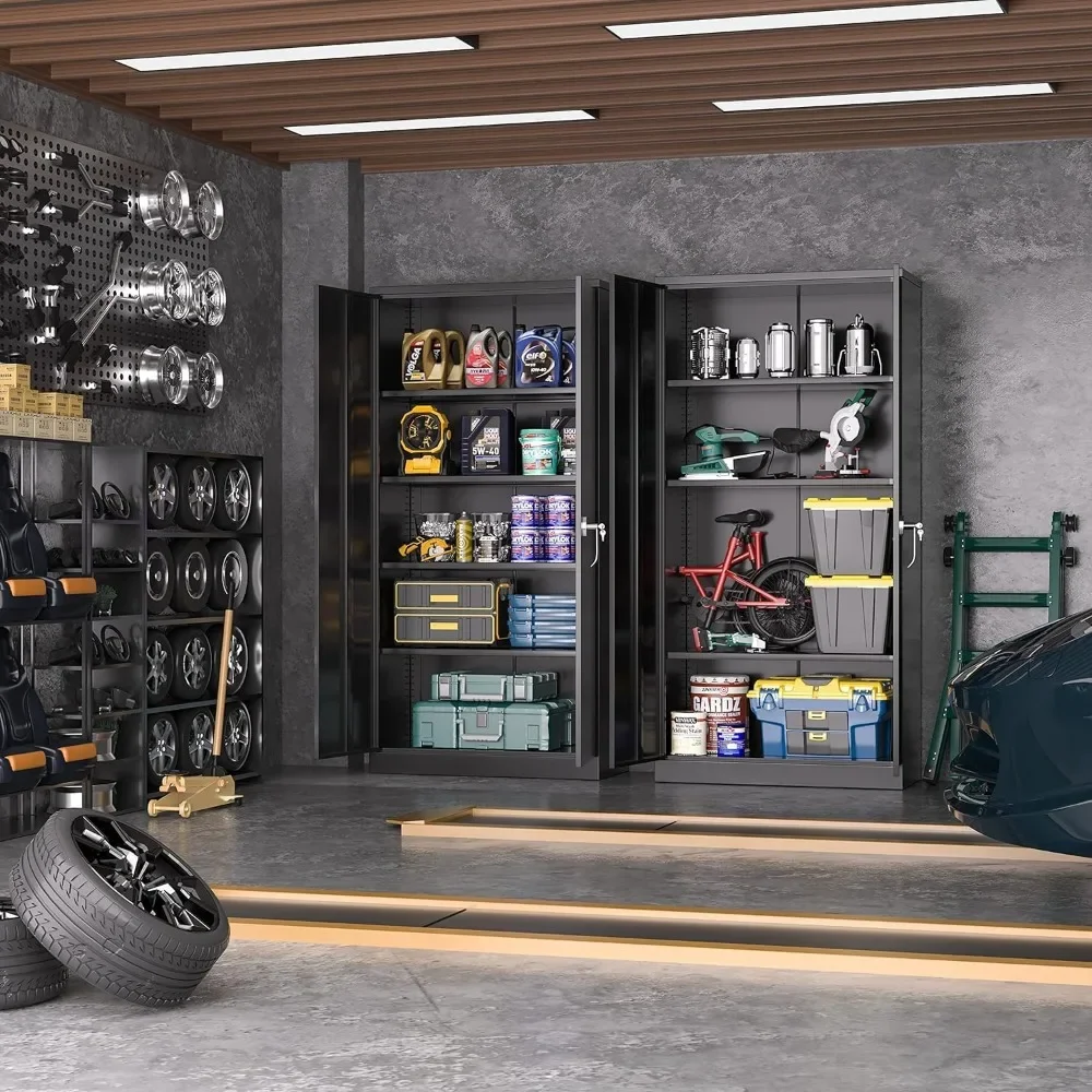 Metal Cabinet,Garage Storage Cabinets with Door and Shelves, 72 H Tool Cabinet with 2 Lockable Doors