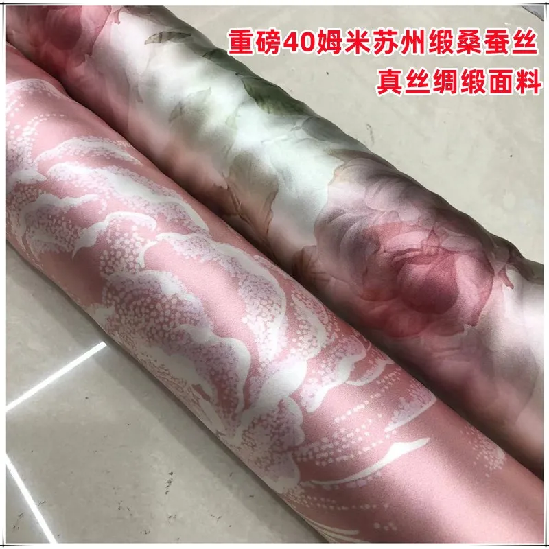 Tela de satén de seda pesada, impresión de inyección de tinta, ropa de Suzhou Cheongsam, gruesa, 40 M