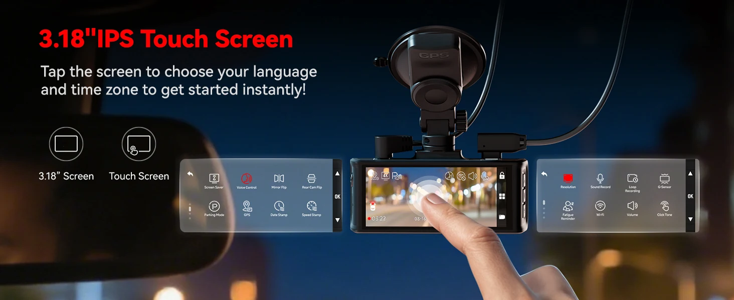 REDTIGER F7N TOUCH 4K Dashcam Starvis 2 IMX675 5,8 GHz WLAN Autokamera für Nachtsicht WDR von vorne und hinten – Detail 5