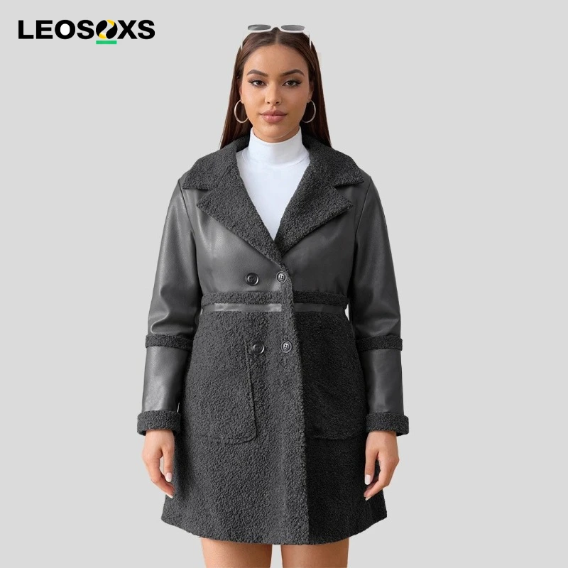 

LEOSOXS New Cross-Border Style Women's Leather Jacket Medium Length Casual Teddy Fleece Double-Sided Wearable Women's Clothing
