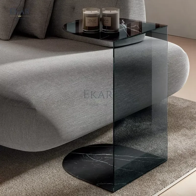 Modern Multifunctional Sofa Corner Table Living Room Furniture with Coffee Table Wood and Glass Console for Home Decor