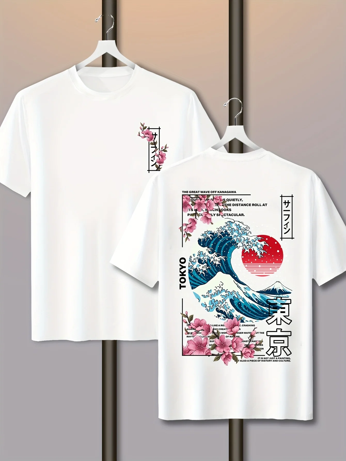 Men's Casual Tokyo Island Sunset Wave Print 100% Cotton T-shirt Short-sleeved Summer Breathable Street Trend Loose Comfortable image 4
