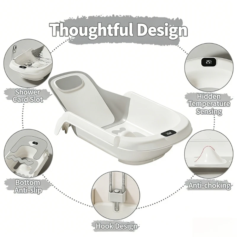 4-in-1 verstellbare Babybadewanne mit rutschfestem Liegestuhl, umwandelbarer Badesitz für Neugeborene, faltbare Unterstützung für platzsparende Badezeit