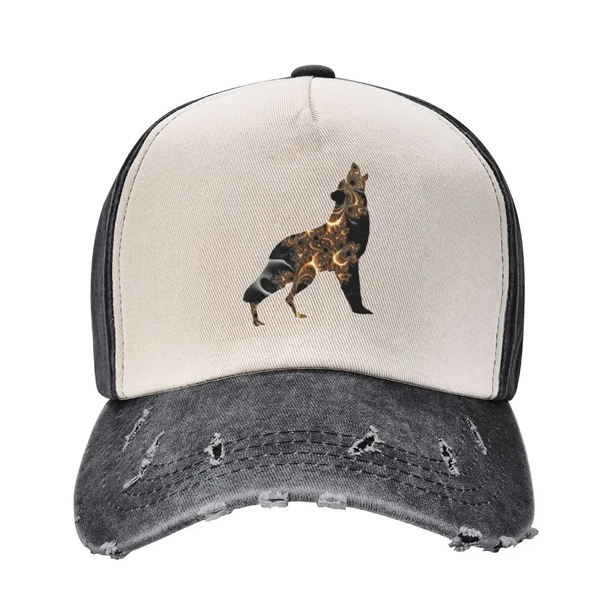 Gold and Black Fractal Wolf Baseball Cap Vintage Sunhat Visor Snap Back Hat For Man Women's