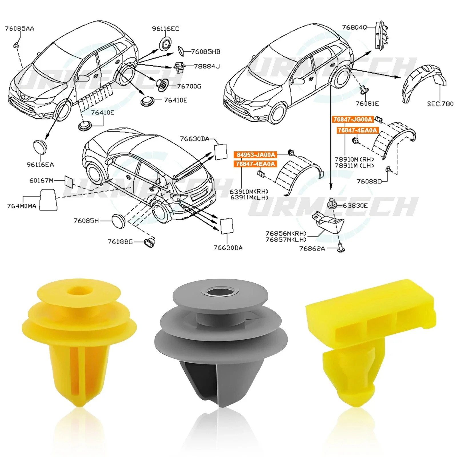 18PCS/Set For Nissan Qashqai J11 76847JG00A 768474EA0A Wheel Arch Flare Trim Moulding Clips Front Rear Wing Moulding Retainer