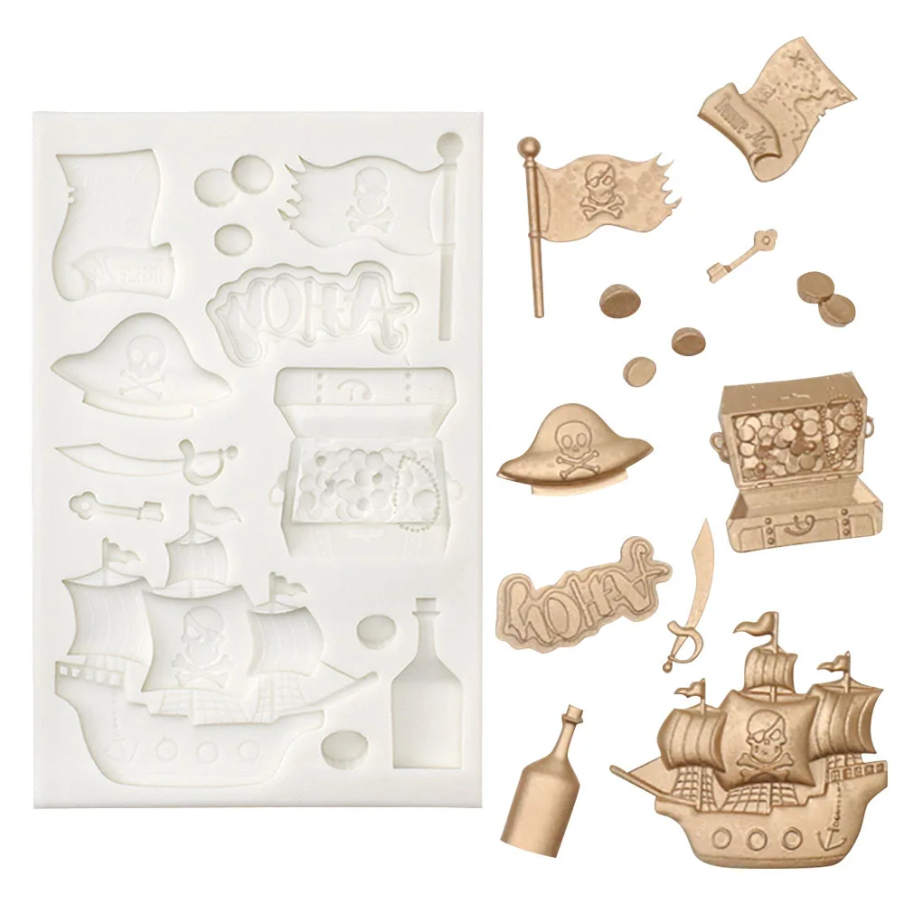 Pirate Boat Gold Coin Silicone Mold Chocolate Sugarcraft Mould Fondant Cake Decorating Tools m438