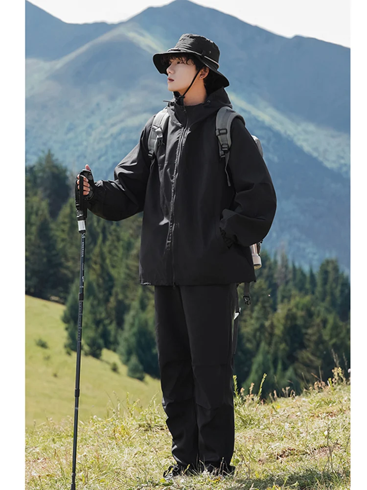 

Мужской комплект для активного отдыха: непромокаемая куртка для альпинизма с капюшоном, на молнии, из полиэстера, американский стиль