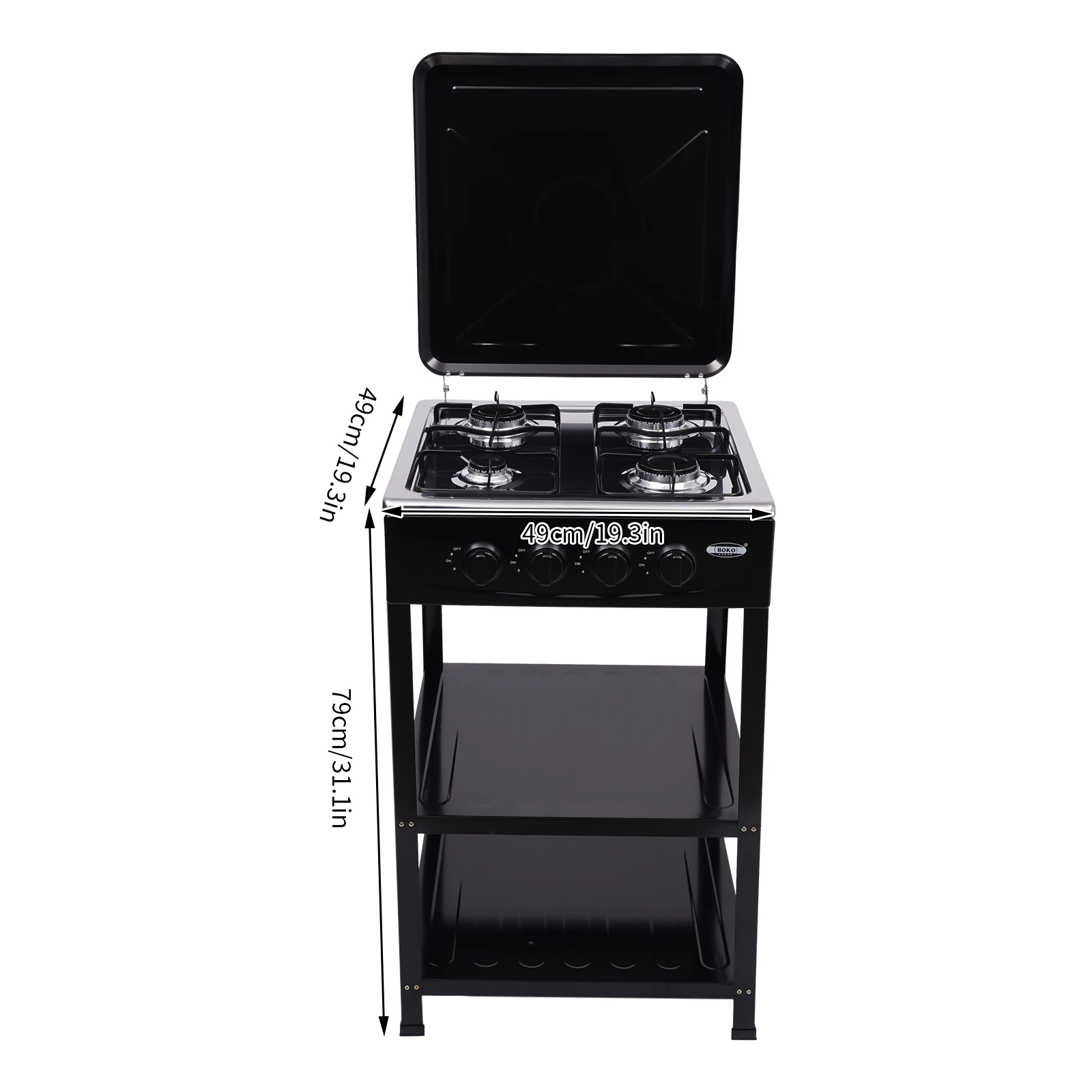 موقد غاز خارجي من الفولاذ المقاوم للصدأ مع 4 حرق 4 * 2.5 كيلو وات، مساحة تخزين من طبقتين، تصميم متعدد الموقد لكل نشاط خارجي