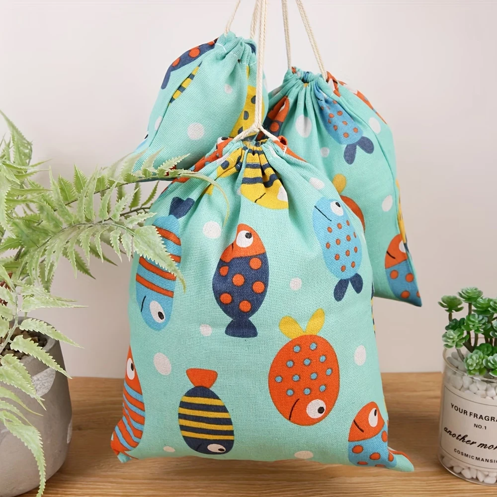 Cartoon Fish Series Drawstring Travel Storage Bag, Storage Bag, Gift Bag (Large Size)