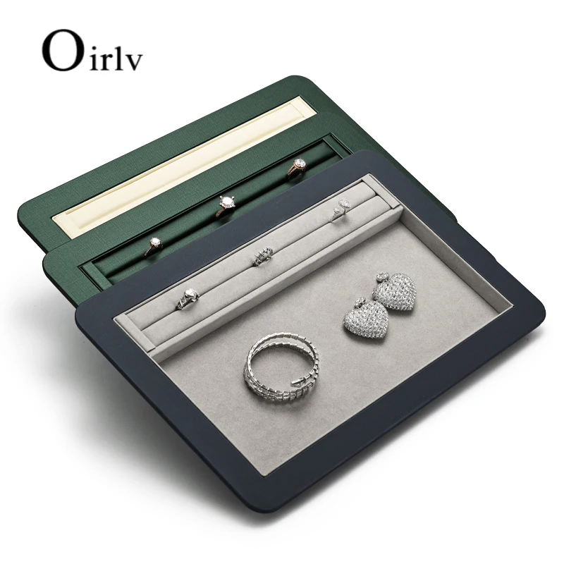 

Oirlv Green Jewelry Display Tray Viewing Tray Leather Jewelry Trays Velvet Display Ring Earring Bracelet Necklace Jewelry Tray