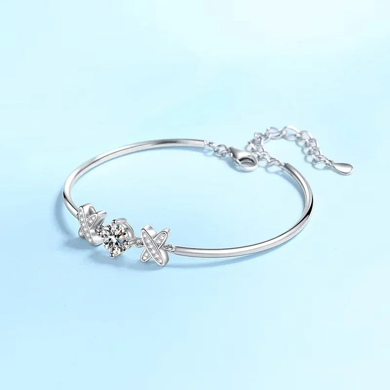 Girl 18K White Gold Wedding Bracelets Daughter Birthday Gift 1CT Moissanite Diamond Women Valentine's Day PT950 Platinum Jewelry