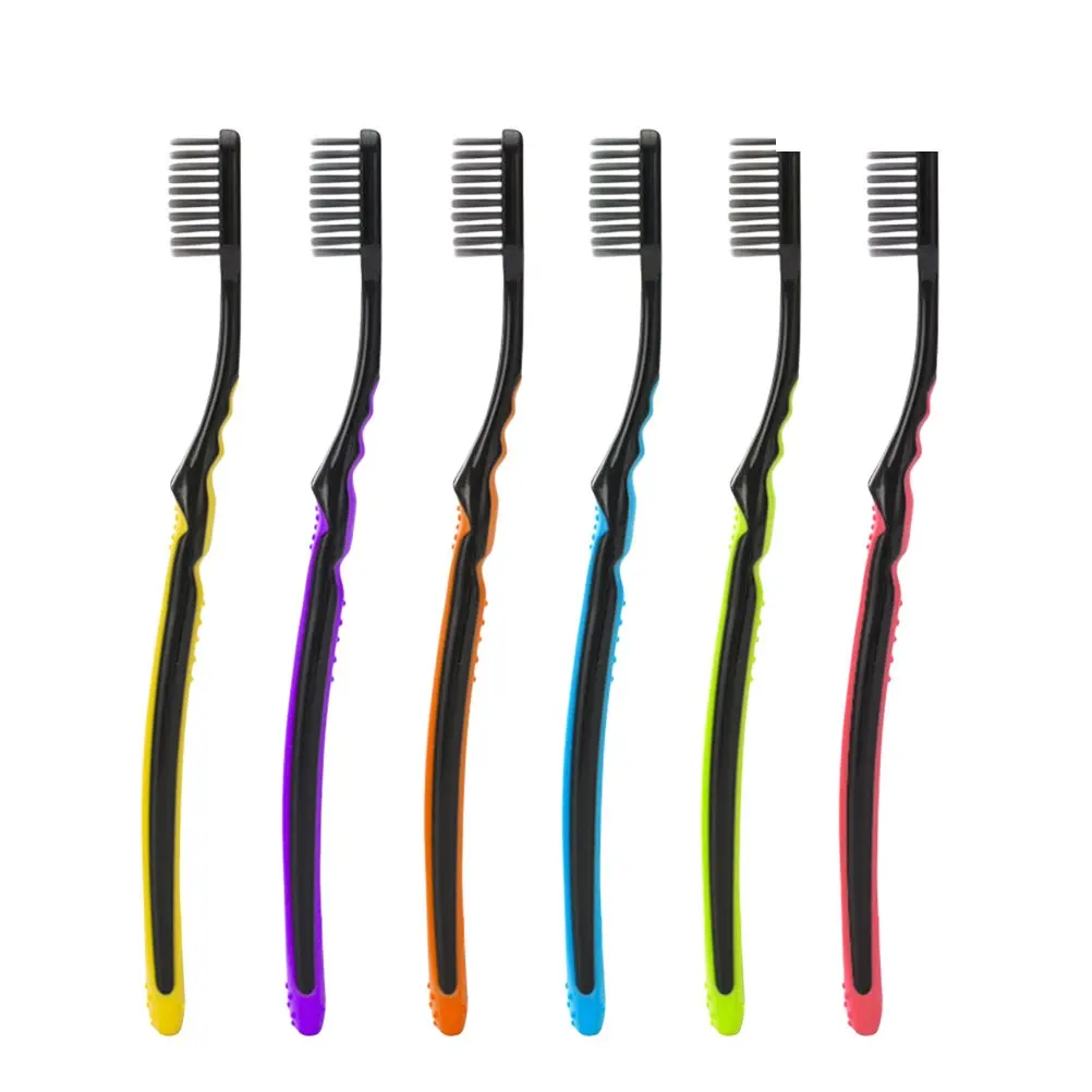 6Pcs Soft Bamboo Toothbrush Charcoal Bristle Non-Slip Handle Effective Plaque Removal Healthy Care Oral Hygiene Home Travel