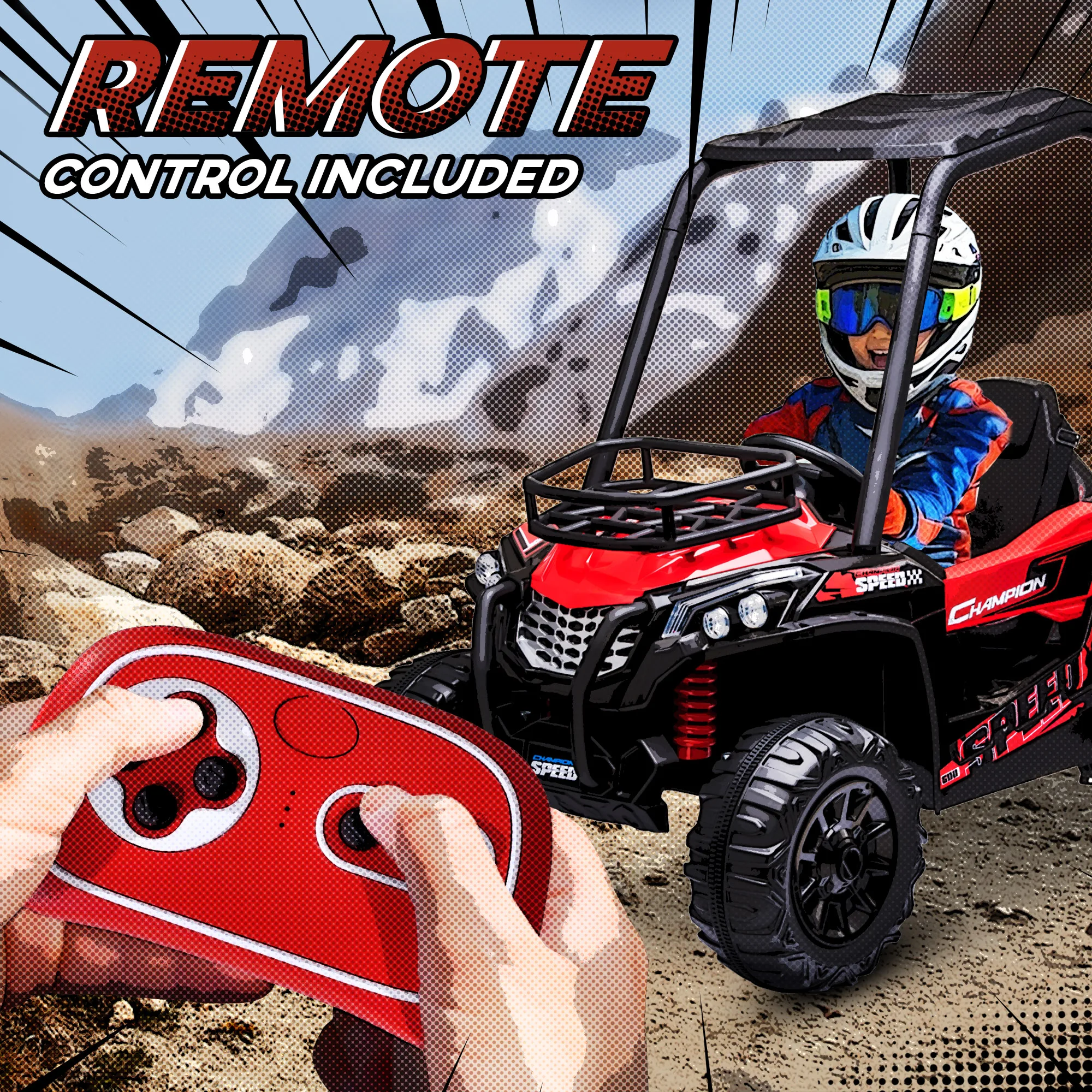 실제 서스펜션이 있는 야외 어린이용 전기 ATV 자동차 및 리모컨, 빨간색