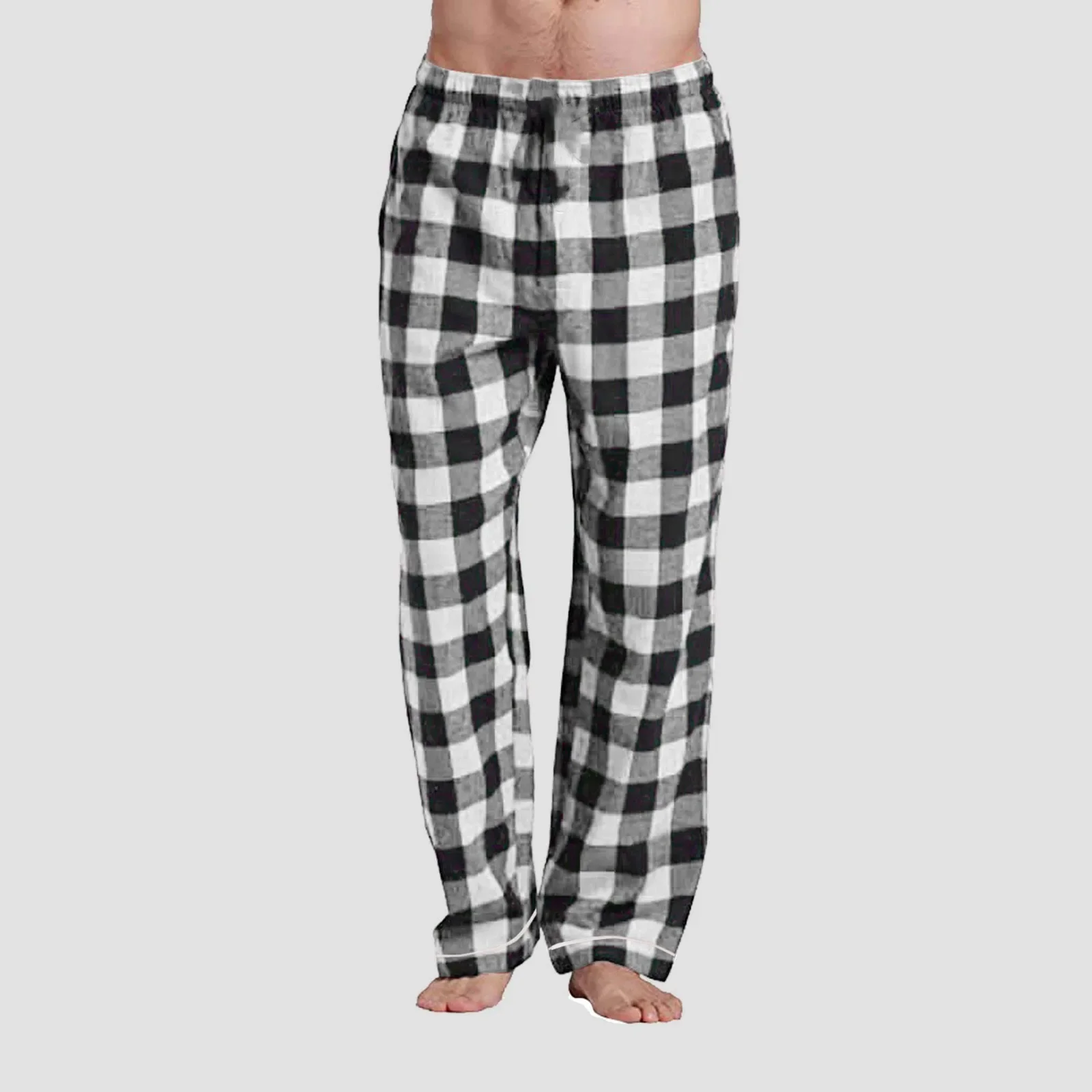 Mens Plaid Pajama Pants High Waist Lace Up Casual Loose Home Trousers Fashion Loungewear Comfortable Sleepwear Christmas Pants