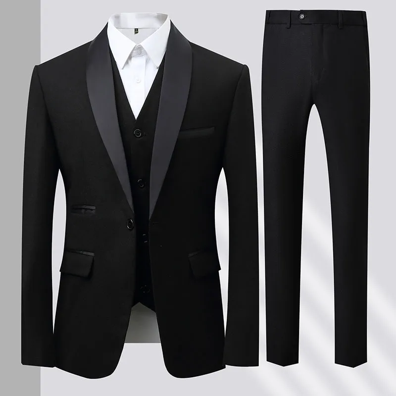 

KIDWHXR Man Suit Set British Style Contrast Color Pocket Male Outfit Single-breasted Long Sleeve Slim Wedding 3-piece Suits