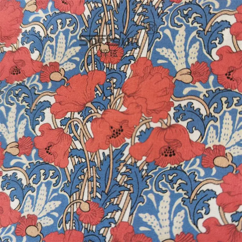 Clementina Red Floral 100% Cotton 80S Like Liberty Fabric Digital Printing For Sewing Cloth Dresses Skirt Kids Designer Poplin