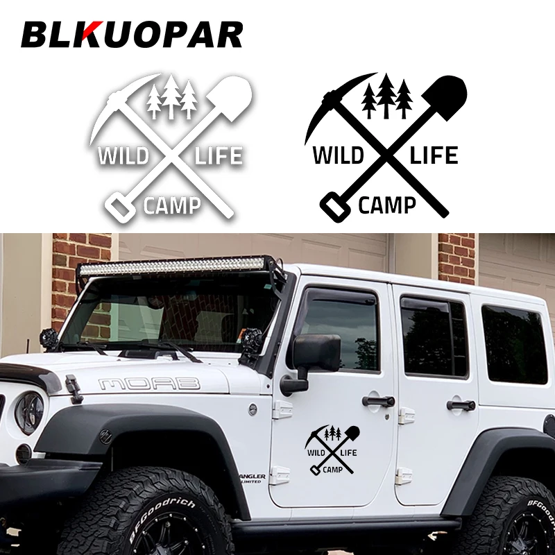 BLKUOPAR Wild Life Camp Forest Shovel Hoe Cross Tree Graphics Sign Logo Icon Car Stickers Bumper Trunk Surfboard Car Styling