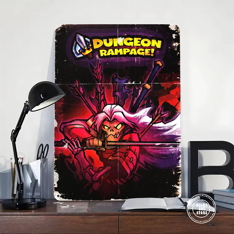 Dungeon Rampage Skeleton Warrior Tinplate Poster Customized Wall Art Retro Vintage Metal Signs for Fans Living Room Decoration