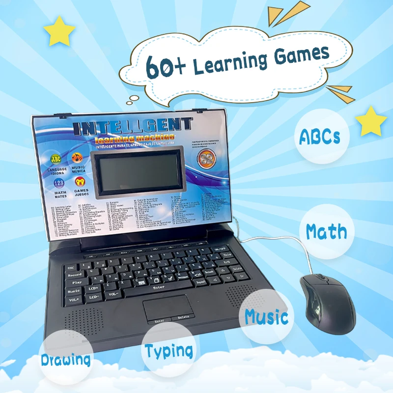 어린이 교육용 노트북 장난감(3세 이상) – ABC, 수학, 음악, 논리, 타이핑, 그림 및 기타 학습 게임 60개 이상 – 이중 언어 지원