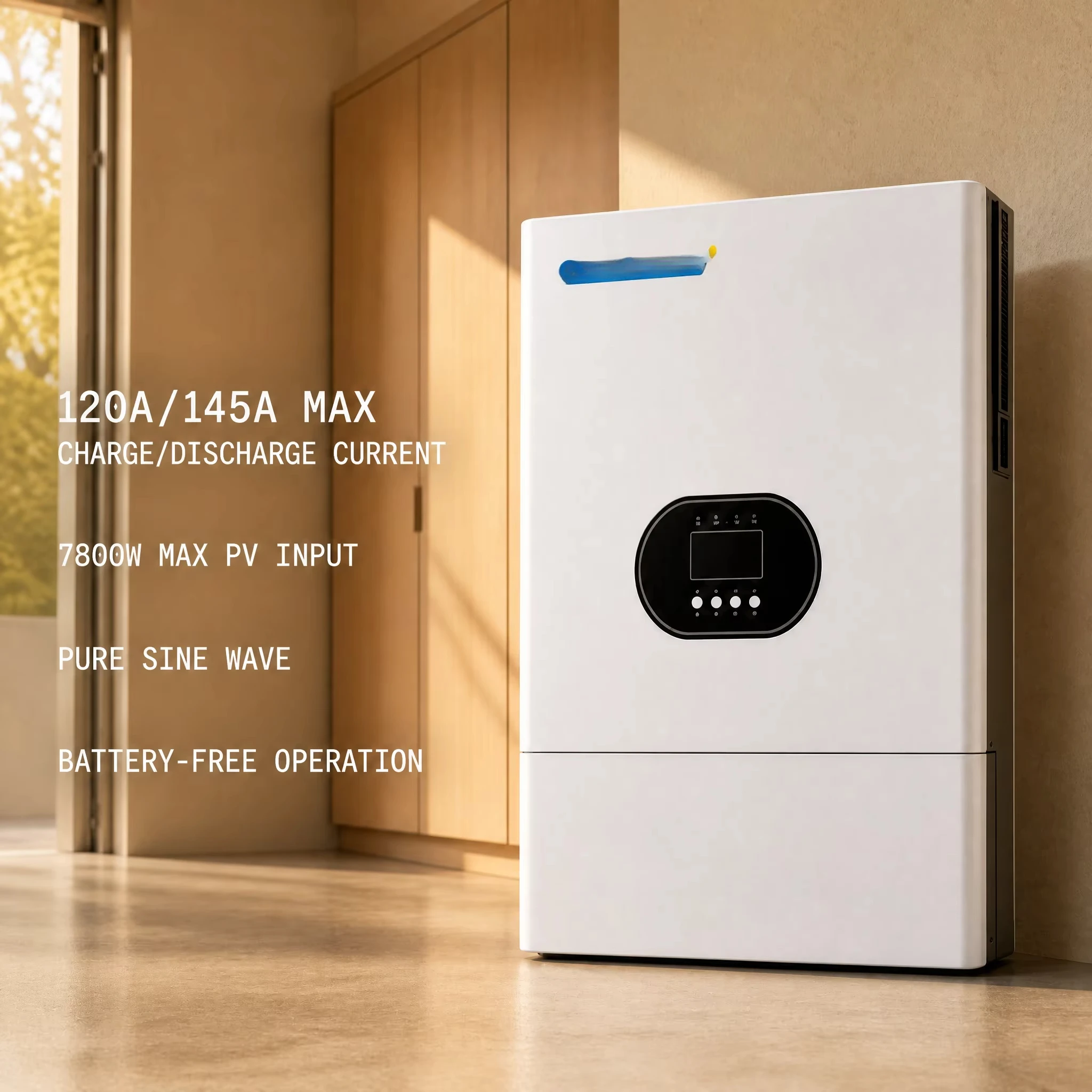 6.5kW 48V Parallel Hybrid Solar Inverter Single Phase MPPT 27A Dual Output AC230V On/Off Grid Home Energy Storage Wall Mounted