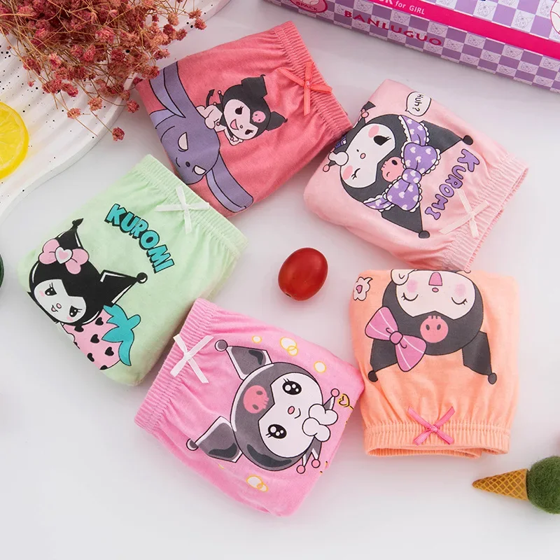 Sanrio Kawaii Kuromi Calcinhas para crianças, cuecas de algodão cartoon, cuecas triangulares fofas, cuecas macias, presente para meninos e meninas, novo