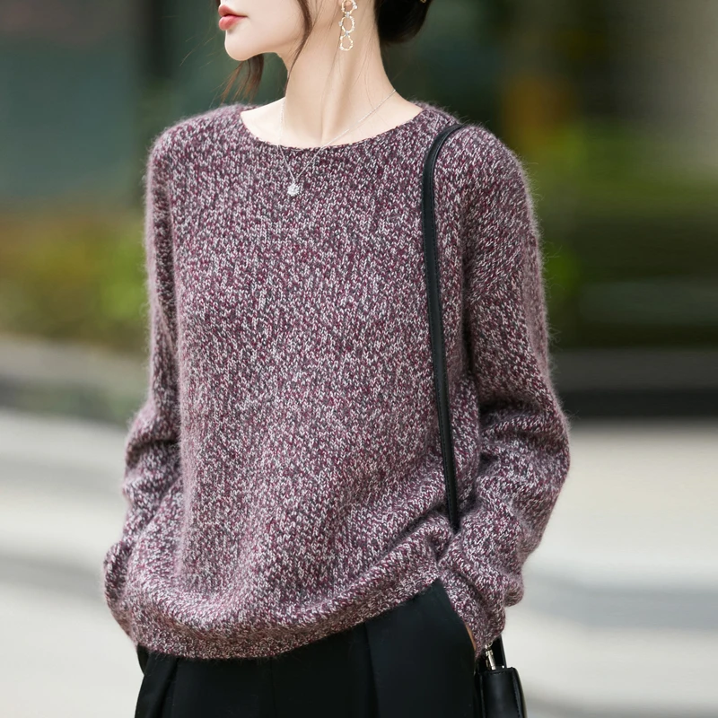

High Quality Raccoon Velvet Flower Yarn Boat Neck Sweater Women's Autumn and Winter Knited Pullover Loose Soft Long Sleeve Tops