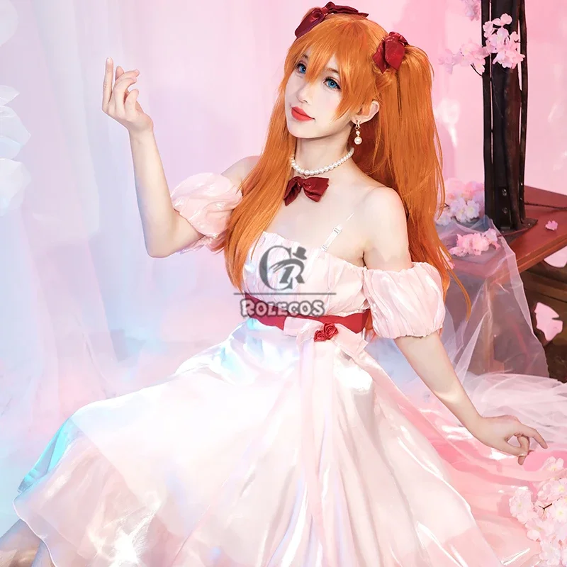 أزياء Asuka Langley التأثيرية ASK الهمس من الزهرة Asuka Langley فستان وردي لعب الأدوار زي الهالوين مجموعة كاملة