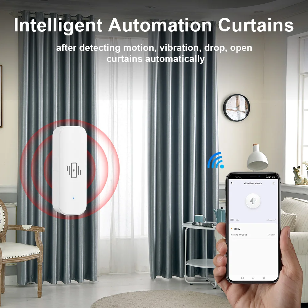 ONENUO Tuya WiFi Smart Vibration Sensor Detection Tuya Smart Life APP Notification Real-Time Motion Shock Alarm History Record