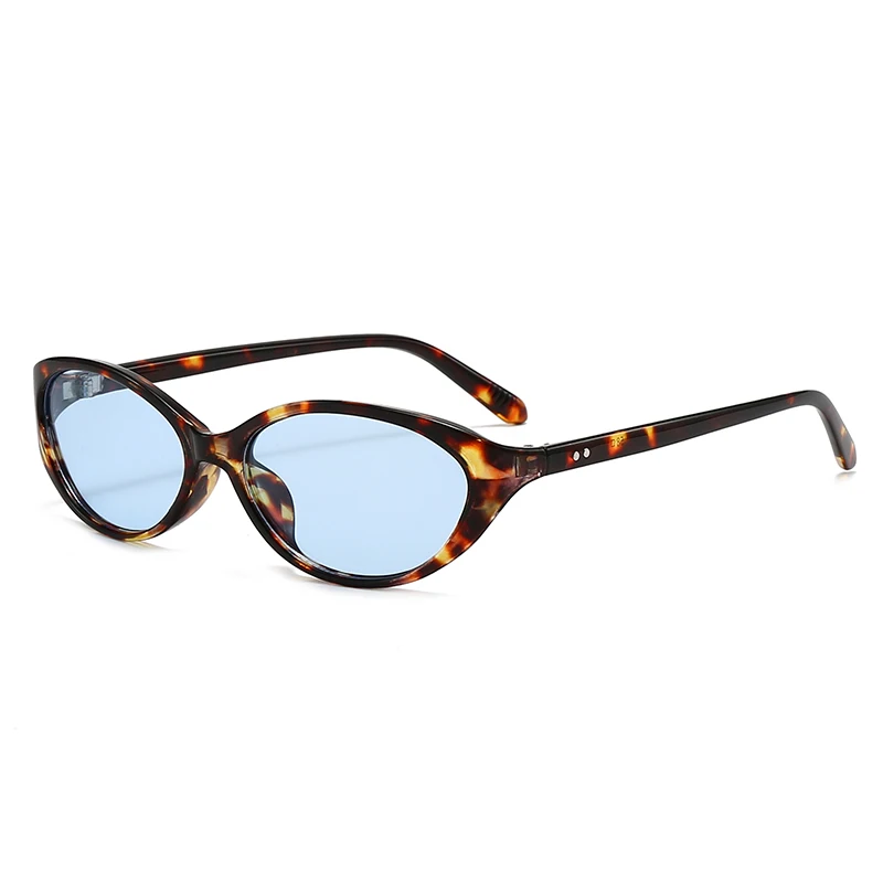 แว่นกันแดดทรงแคทอายประดับหมุดสไตล์นักปั่นจักรยาน แบรนด์หรูสำหรับผู้หญิง กรอบลายเสือดาว แว่นตากันแดดวินเทจสำหรับผู้หญิง