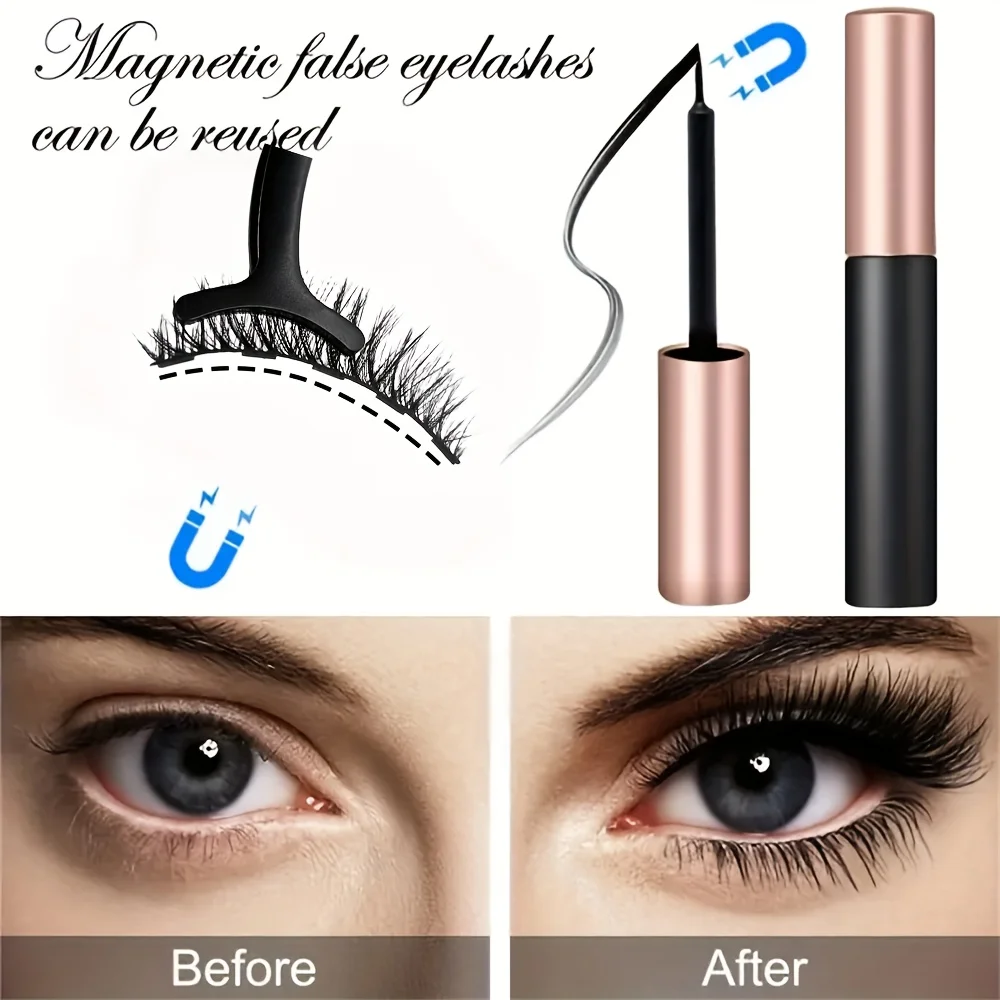 10Pairs Magnetic Lashes And Eyeliner Set Party Makeup Extension No Glue Required with Two Liquid Magnetic Eyeliners And Tweezers