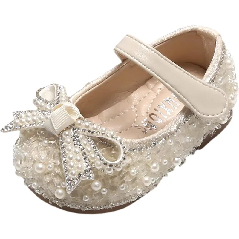 New Baby Pearl Bow Single Shoes Toddler Princess Party Dress Shoes Toddler Outdoor Walking Shoes Soft Non-slip Single Shoes