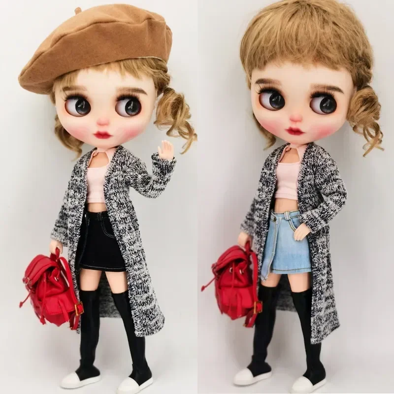 Blythe Doll Clothes Winter Long Wind Coat Jeans Skirt Ob24 Ob26 Azone Windbreak Toys Accessories