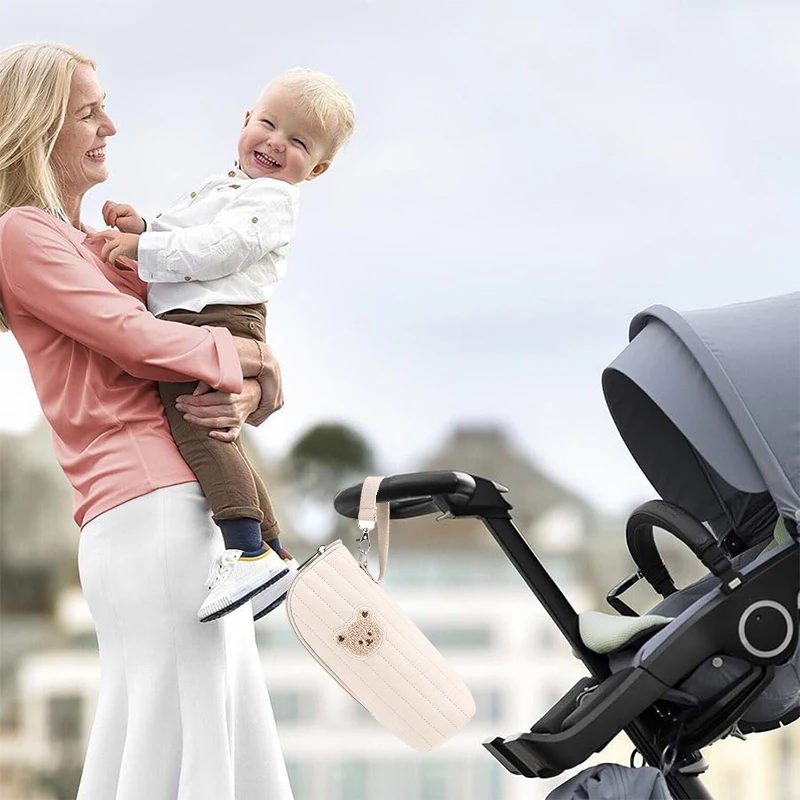 قطعة واحدة من حقيبة نقل حليب الثدي القطنية، حقيبة زجاجات الأطفال المعزولة، حامل زجاجات الأطفال الحراري، نمط الدب الرائع، سهل التنظيف