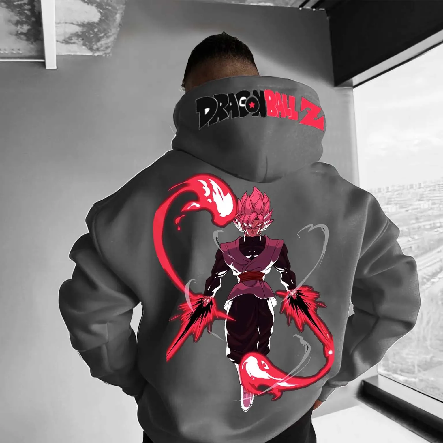 

New Bandai Genuine Dragon Ball Wukong Cartoon Men's Hooded Sweater Animation Outdoor Casual Loose Trend Top Sweater