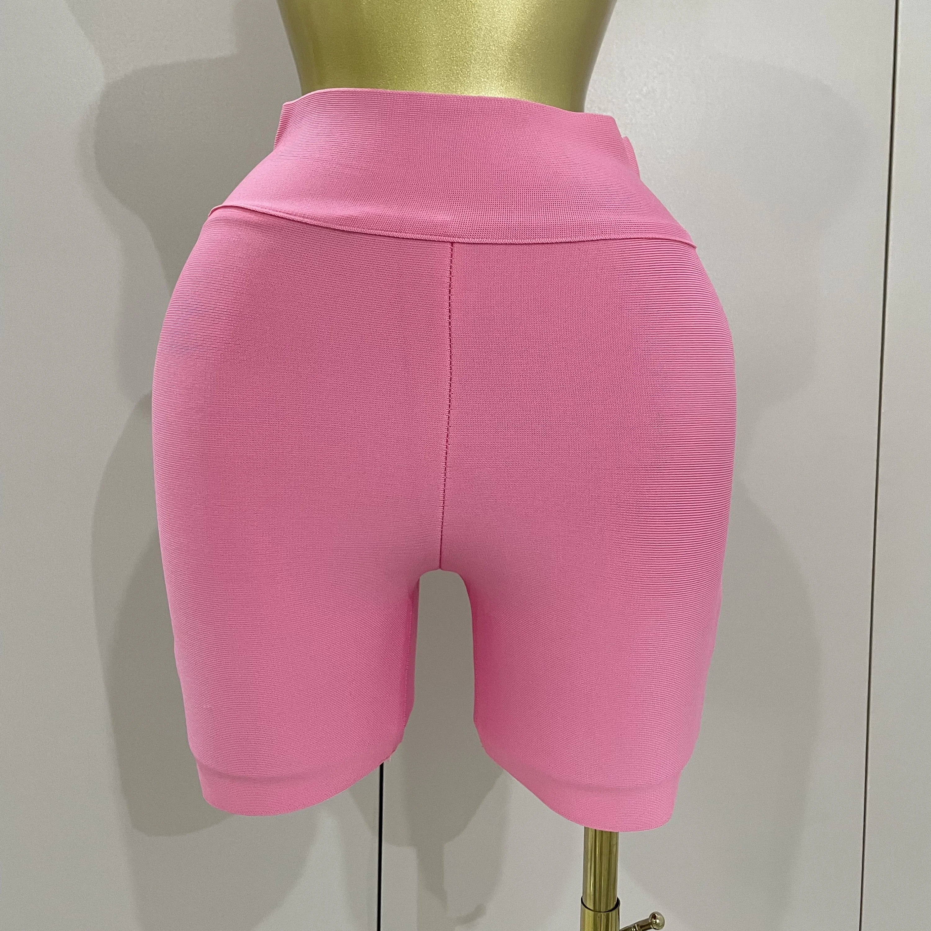 Stock Bandage Shorts Purple Pink Bandage Short Pants High Waist Top Quality Rayon Bandage Casual Sports Shorts Wholesale