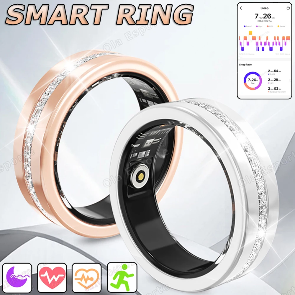 

New Women Smart Ring IP68 Waterproof Heart Rate Blood Pressure For Family Sport Remote Control Photography Smartring Lady Rings