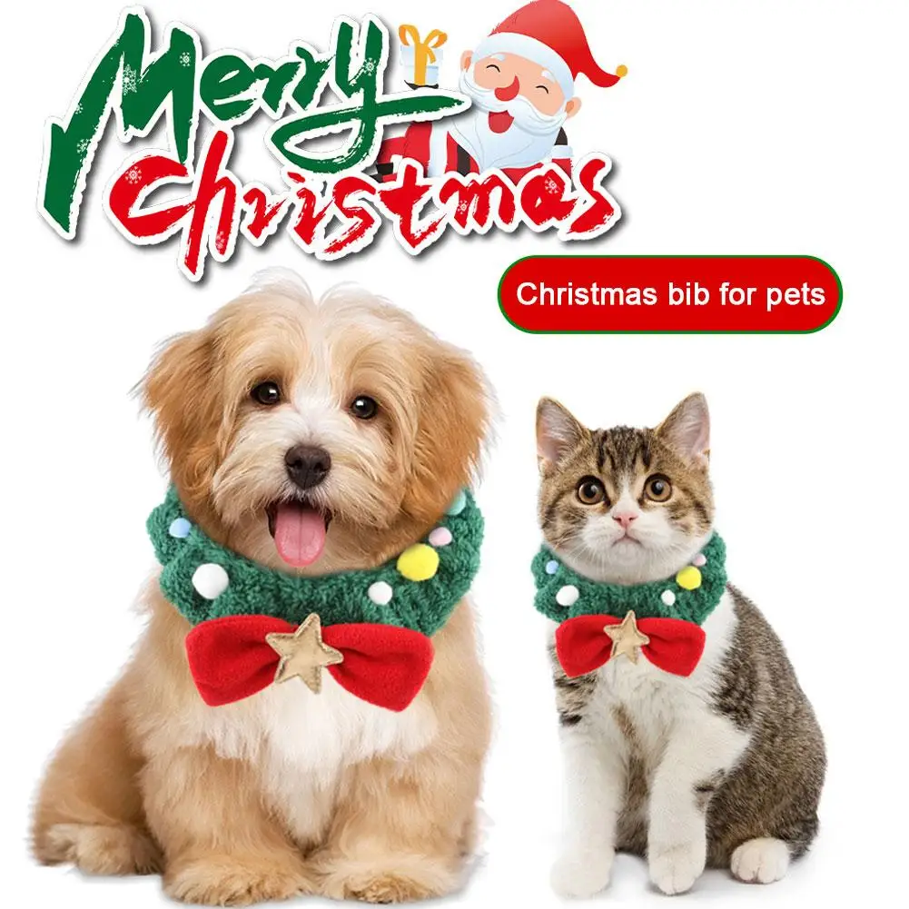 น่ารักคริสต์มาสและปลอกคอสุนัข Santa ผ้าพันคอเสื้อผ้าอุปกรณ์เสริมคริสต์มาสปาร์ตี้ตกแต่งผ้าพันคอน่ารักสําหรับ Kitt Z2d8