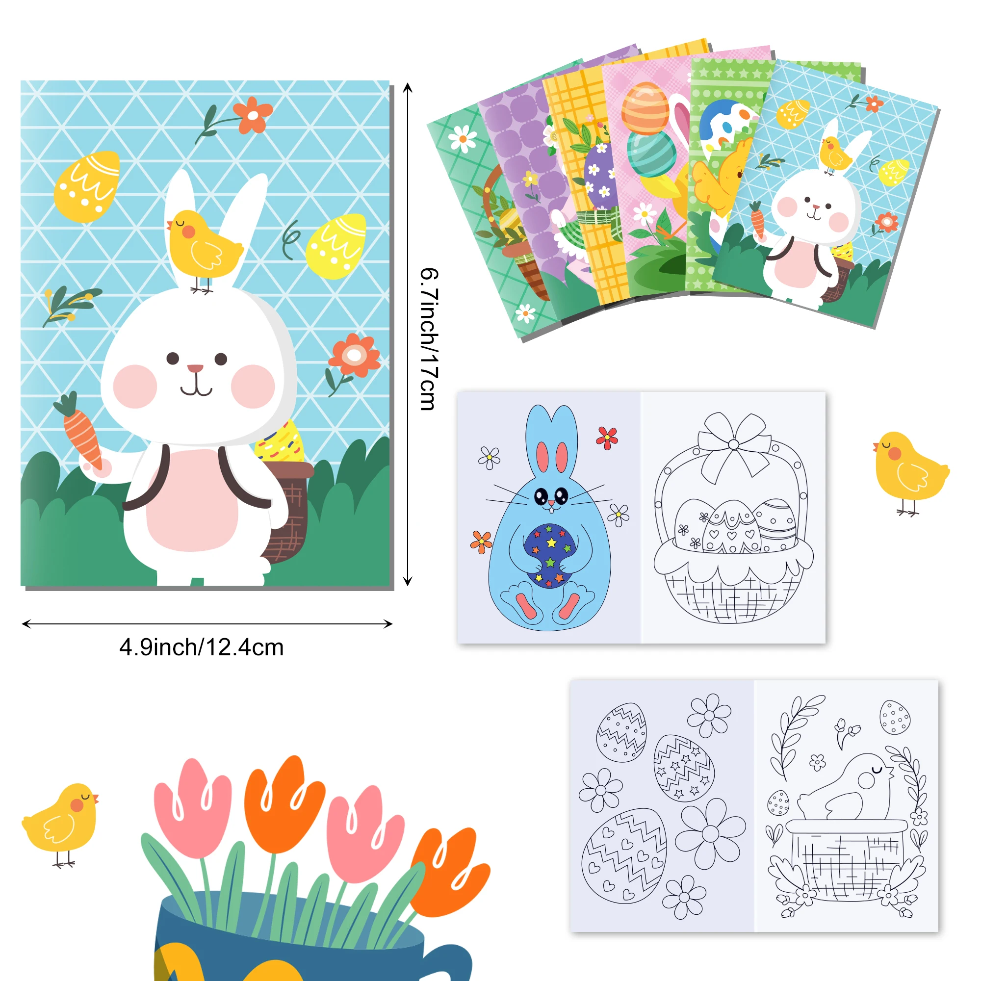 12pcs Happy Easter Day Cartoon Rabbit Easter Egg Graffiti Drawing Painting Books DIY Coloring Picture Book Birthday Party Gifts