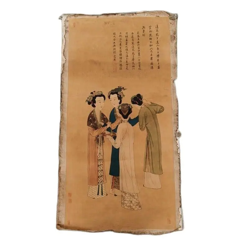 Old Chinese calligraphy Scroll painting Hand Painted“Tang Yin four beauty