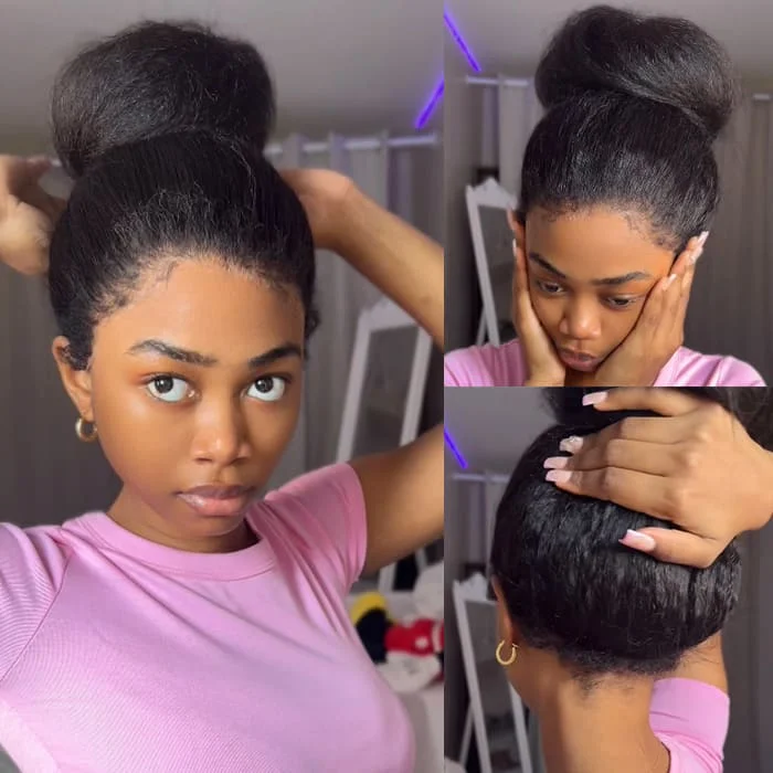 

Kinky Straight 360 Lace Wig Invisible Drawstring Pre Plucked Straight 360 Transparent HD Glueless Wig Human Hair 24 Inch