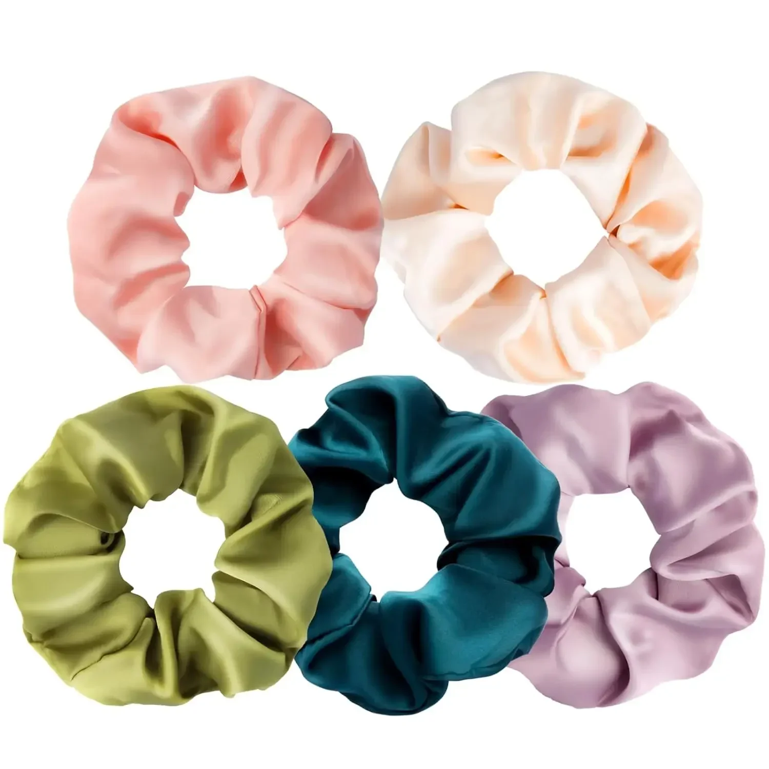 

5Pcs Mulberry Silk Hair Ties,Silk Hair Scrunchies for Frizz & Breakage Prevention,No Damage,Elastic