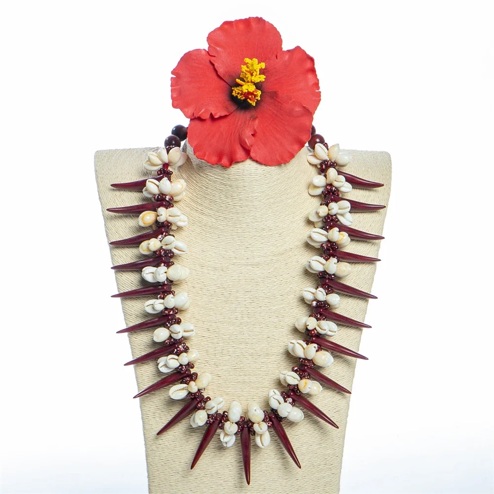 

Vintage Black Ula Fala Leis Necklace For Women Conch Wood Beads Necklace Popular Trendy Design for Party Wedding Halloween Gift