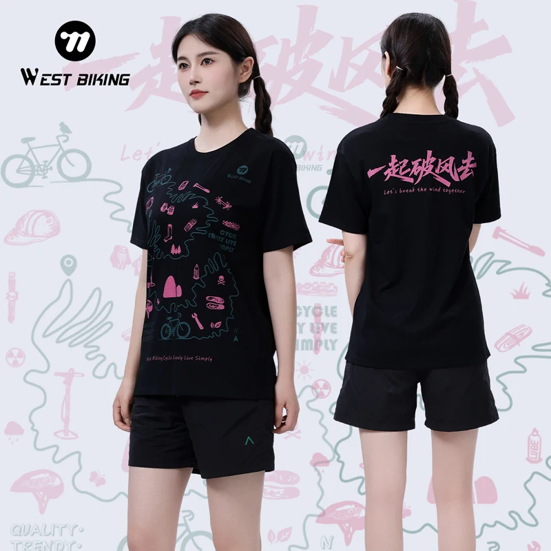 

WEST BIKING Cycling Print Luxury Brand Cultural Shirt Summer Outdoor Sports Bike Running Group Activity Men Women Brand T-shirt