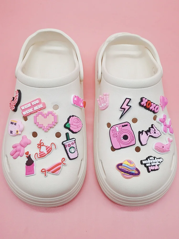 Cute Pink Series Cartoon Shoe Sharms Diy Clog Shoes Decorations PVC Buckle Decor Funny Shoes Accessories Adult Kids Party Gift