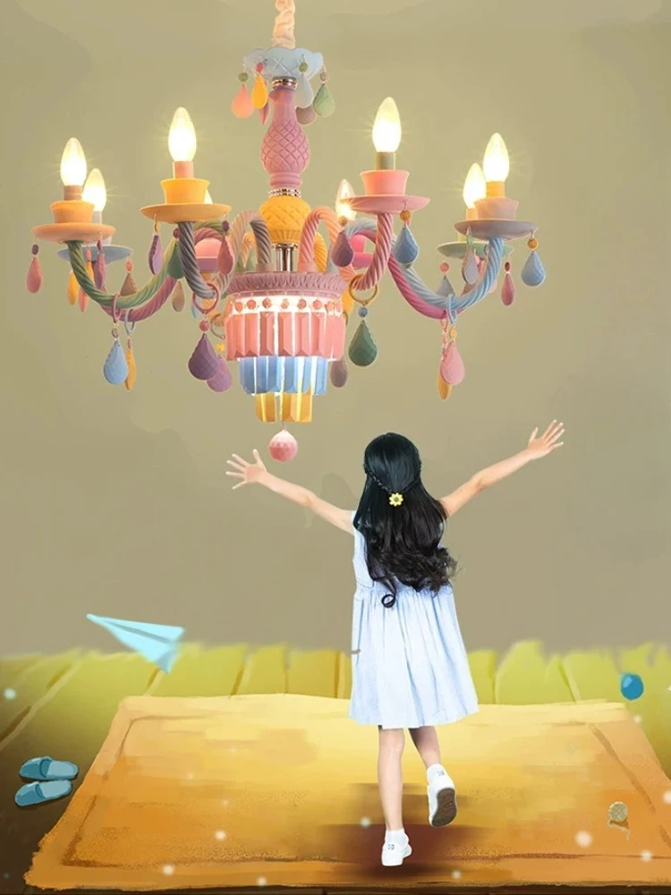 Macaron crystal chandelier girl baby bedroom lamp Nordic restaurant living room lamp creative American princess room lighting