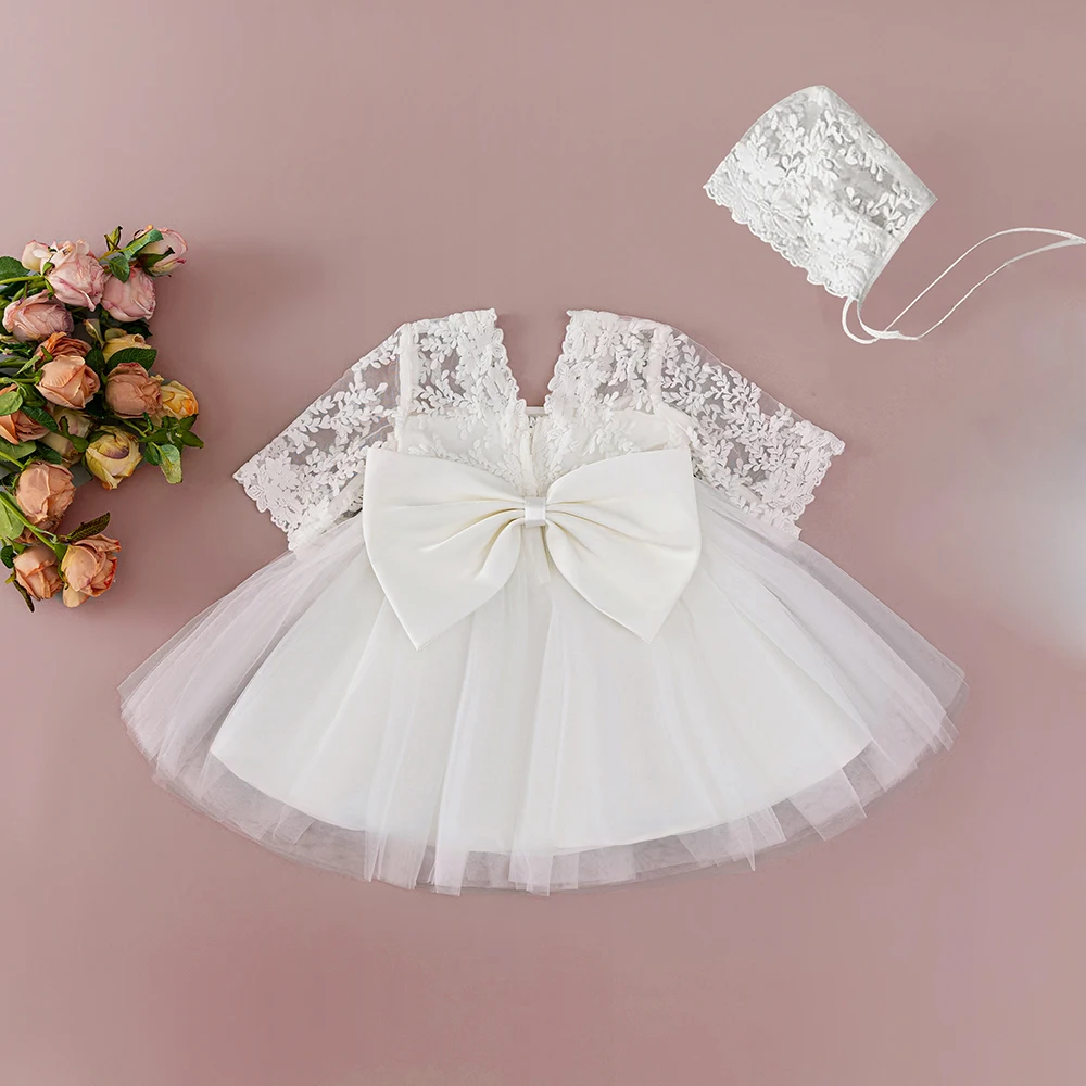 

HETISO Newborn Baby Girls Formal Dress Infant Solid Lace Princess Party White Baptism Ball Gown for Birthday Wedding 1 2 Years