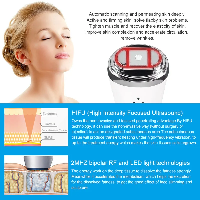 Mini HIFU Ultrasound Massager Machine, Face Lift, Refirmamento, Apertamento, LED, Anti Rugas, Cuidados com a pele, Spa Beauty Device, Profissional